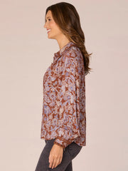 Long Sleeve Crochet Inset Placket Floral Print Woven Shirt