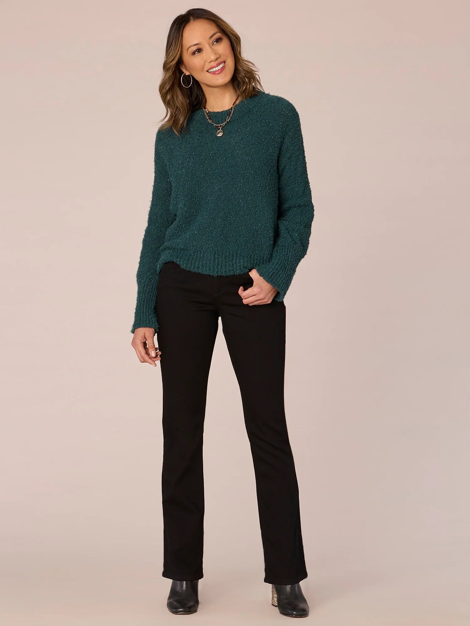 Long Sleeve Double Banded Round Neck Sweater