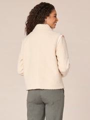 Long Sleeve Flange Shoulder Wide Collar Neck Zip Front Woven Jacket