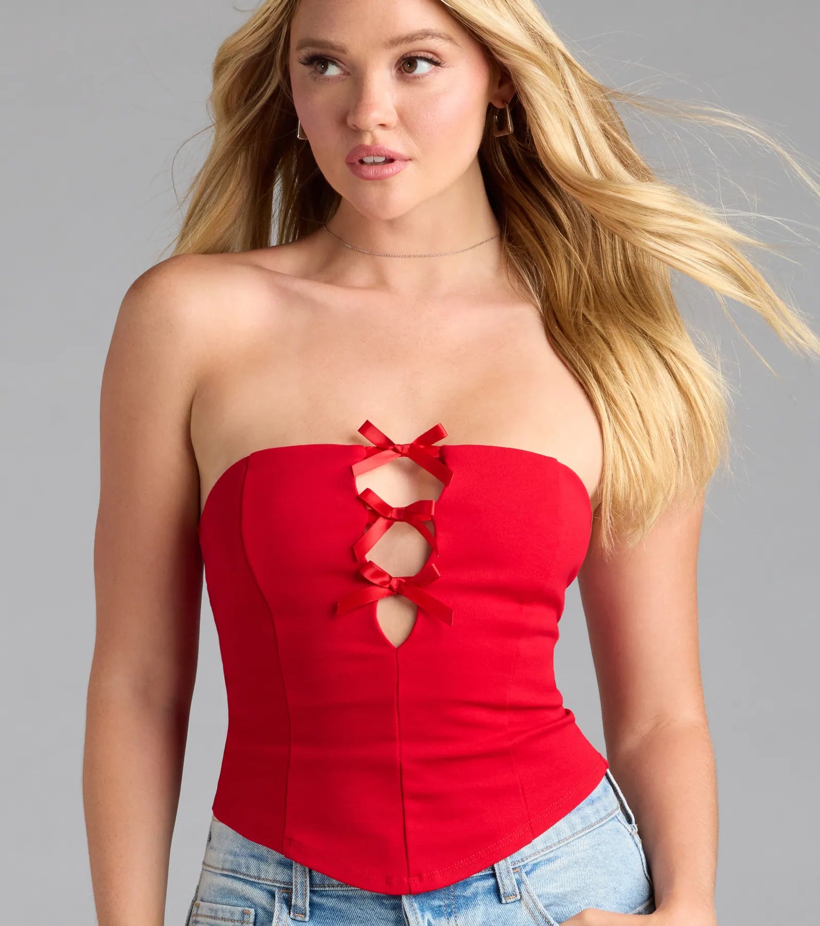 Darling Strapless Bow Ponte Crop Top
