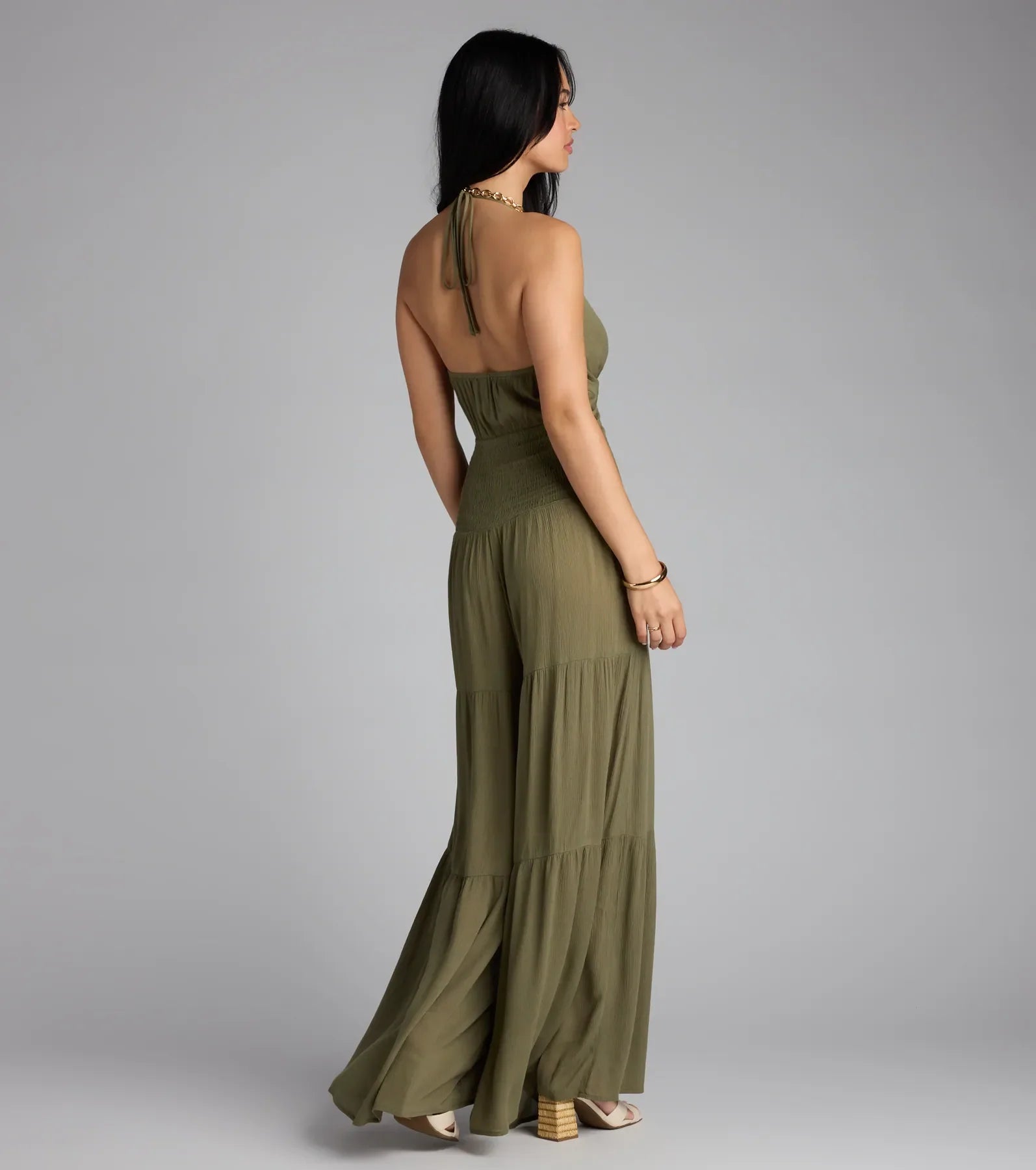 You've Got Flare Halter Cutout Wide Leg Jumpsuit