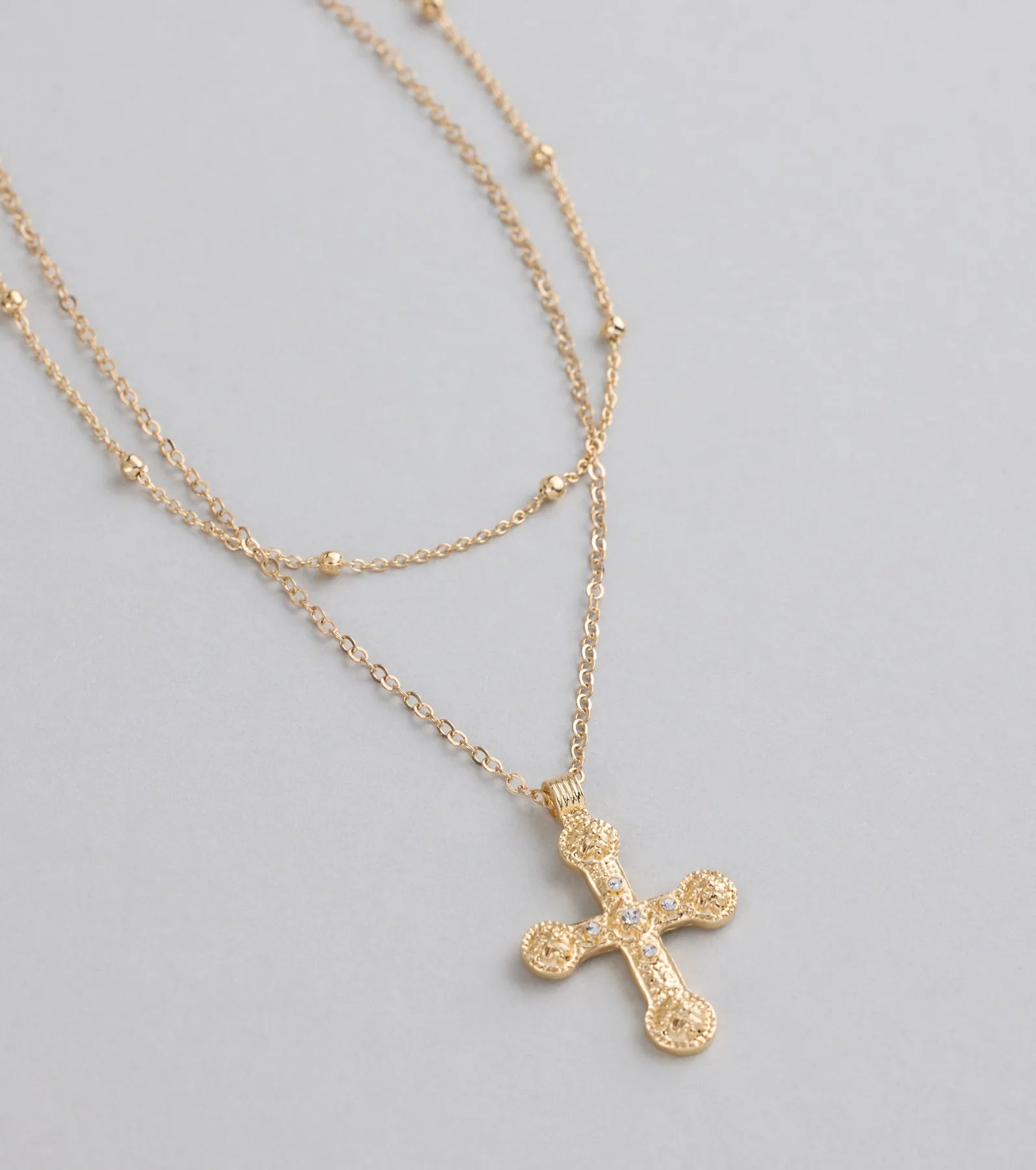 Divinely Draped Dainty Layered Cross Necklace