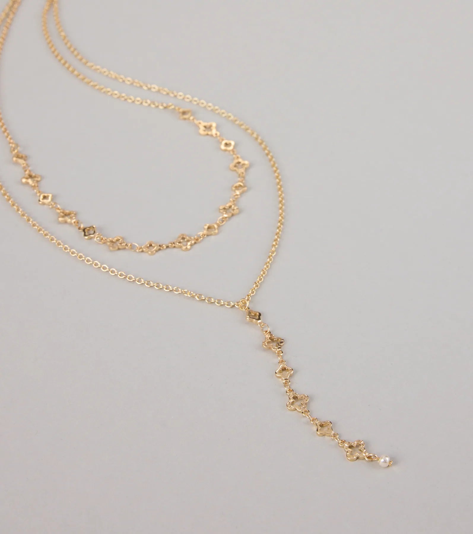 Charmed I'm Sure Clover Chain Lariat Necklace