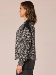 Long Sleeve Open Front Sweater Cardigan with Metallic Yarn