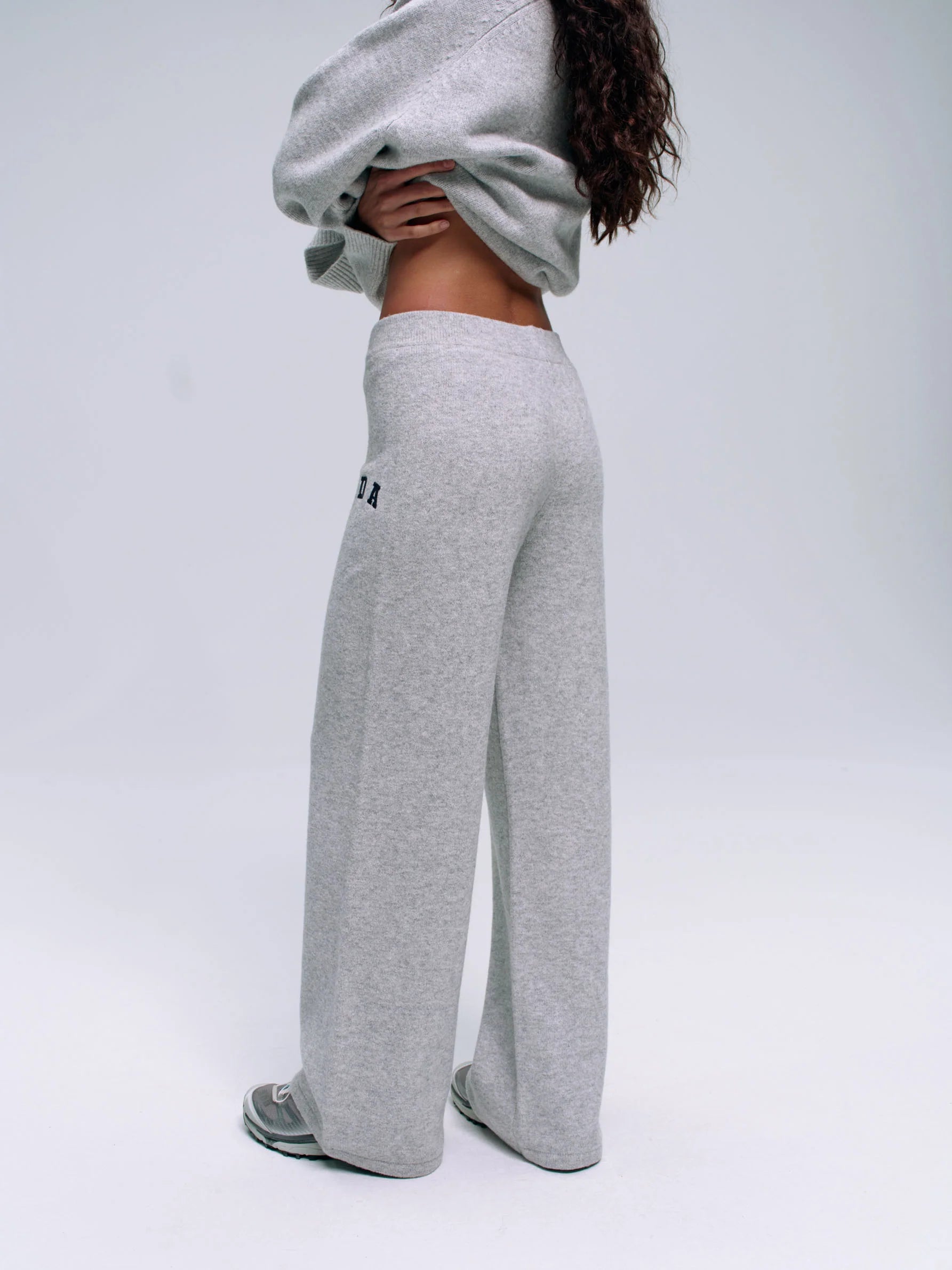ADA Knit Straight Leg Sweatpants  - Light Grey Melange/Navy Blue