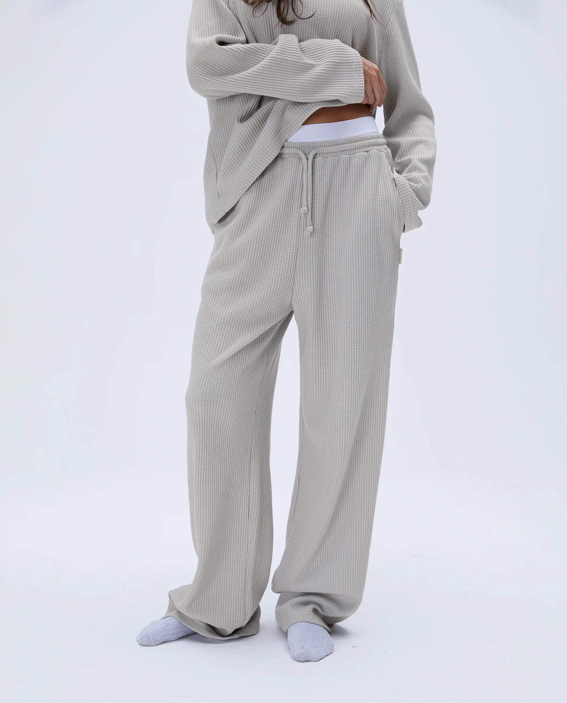 Waffle Straight Leg Lounge Pants - Stone