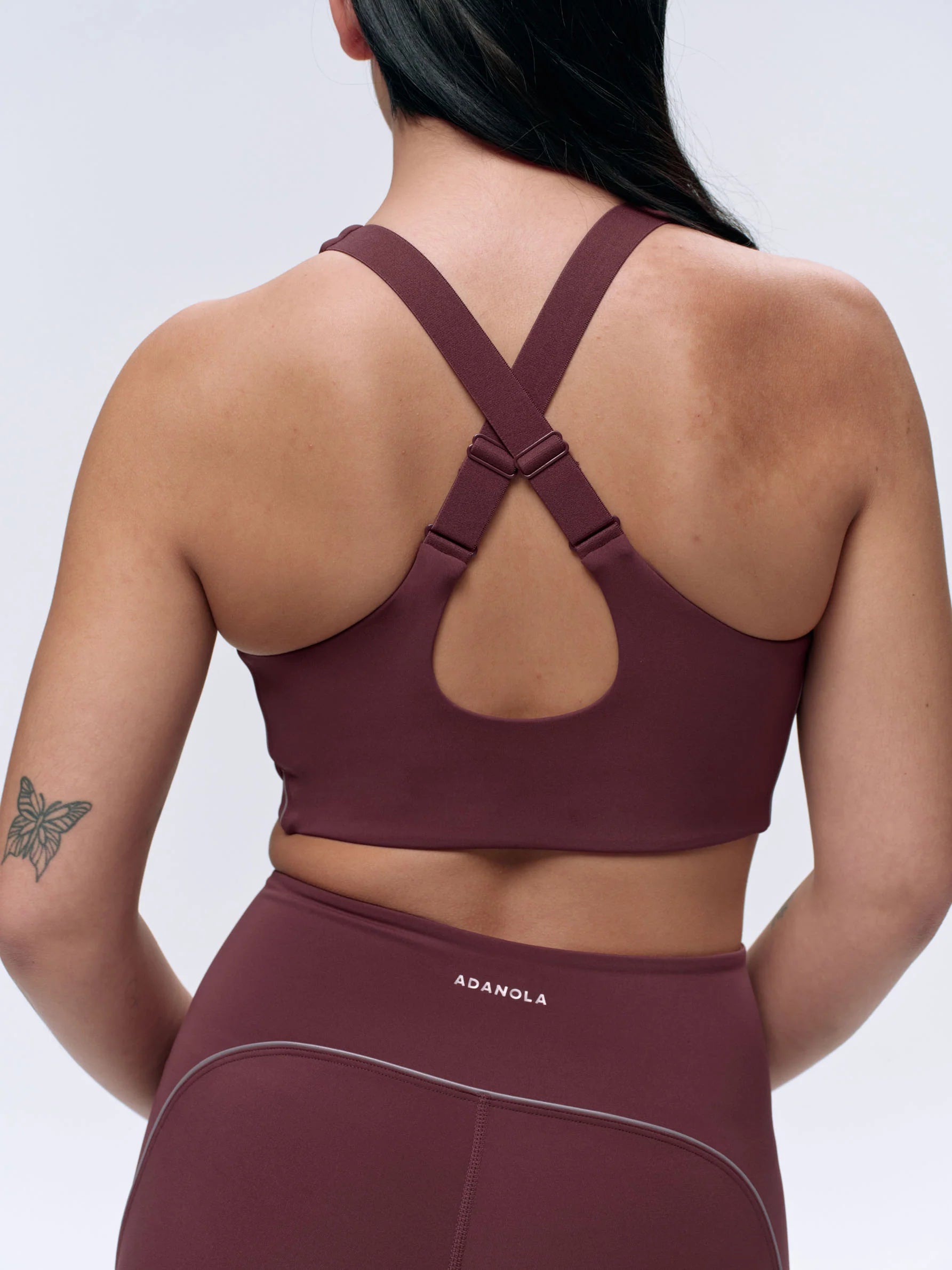 Ultimate Reflective Piping Open Back Tank Bra - Burgundy