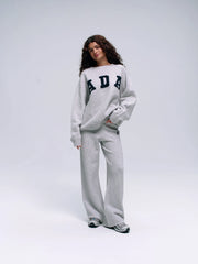 ADA Knit Straight Leg Sweatpants  - Light Grey Melange/Navy Blue