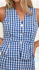 Klaria Button Up Halter Top - Blue Check