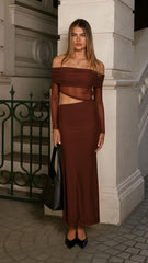 Blaire Off The Shoulder Maxi Dress - Chocolate