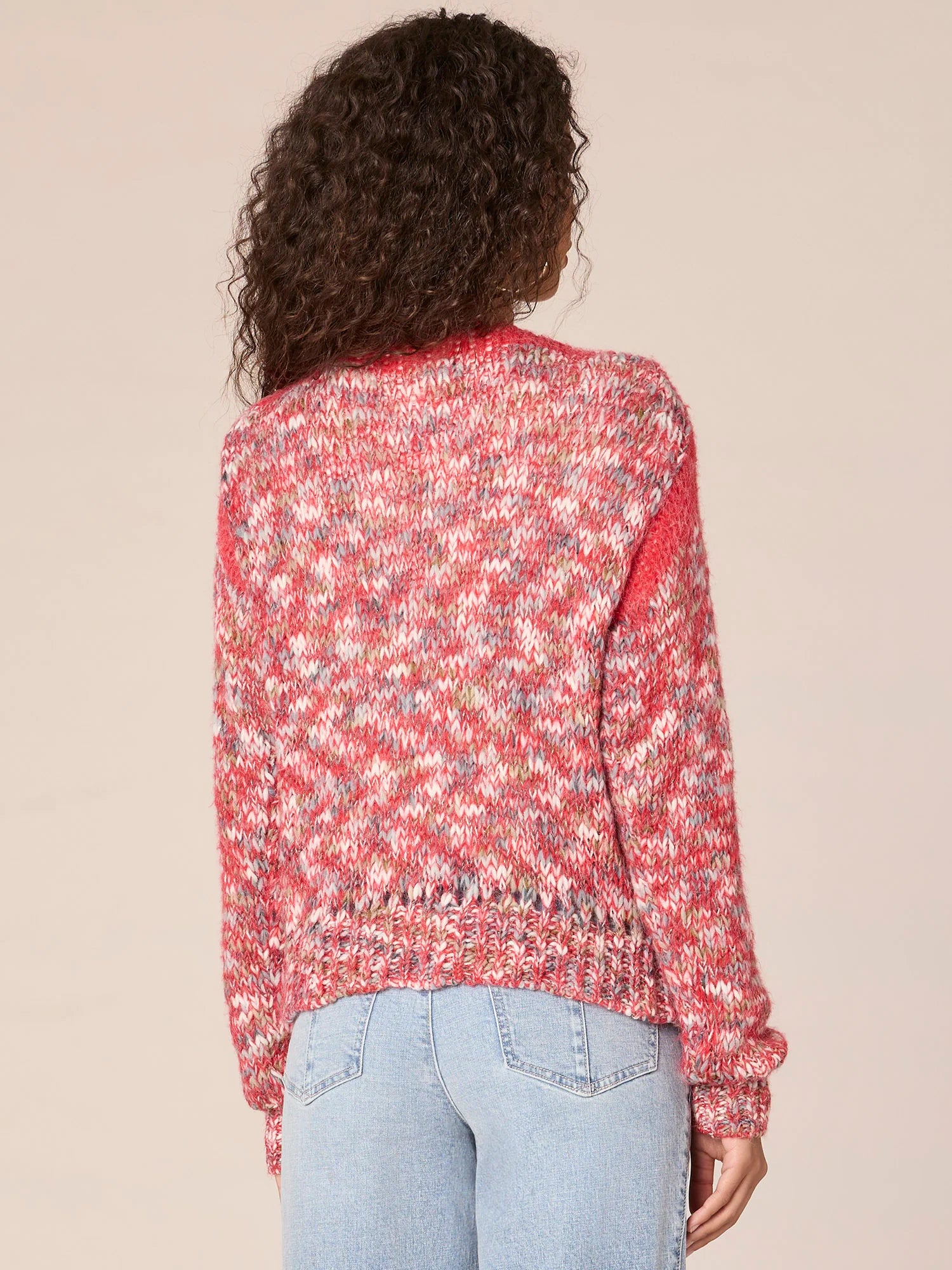 Long Sleeve Open Front Sweater Cardigan with Metallic Yarn