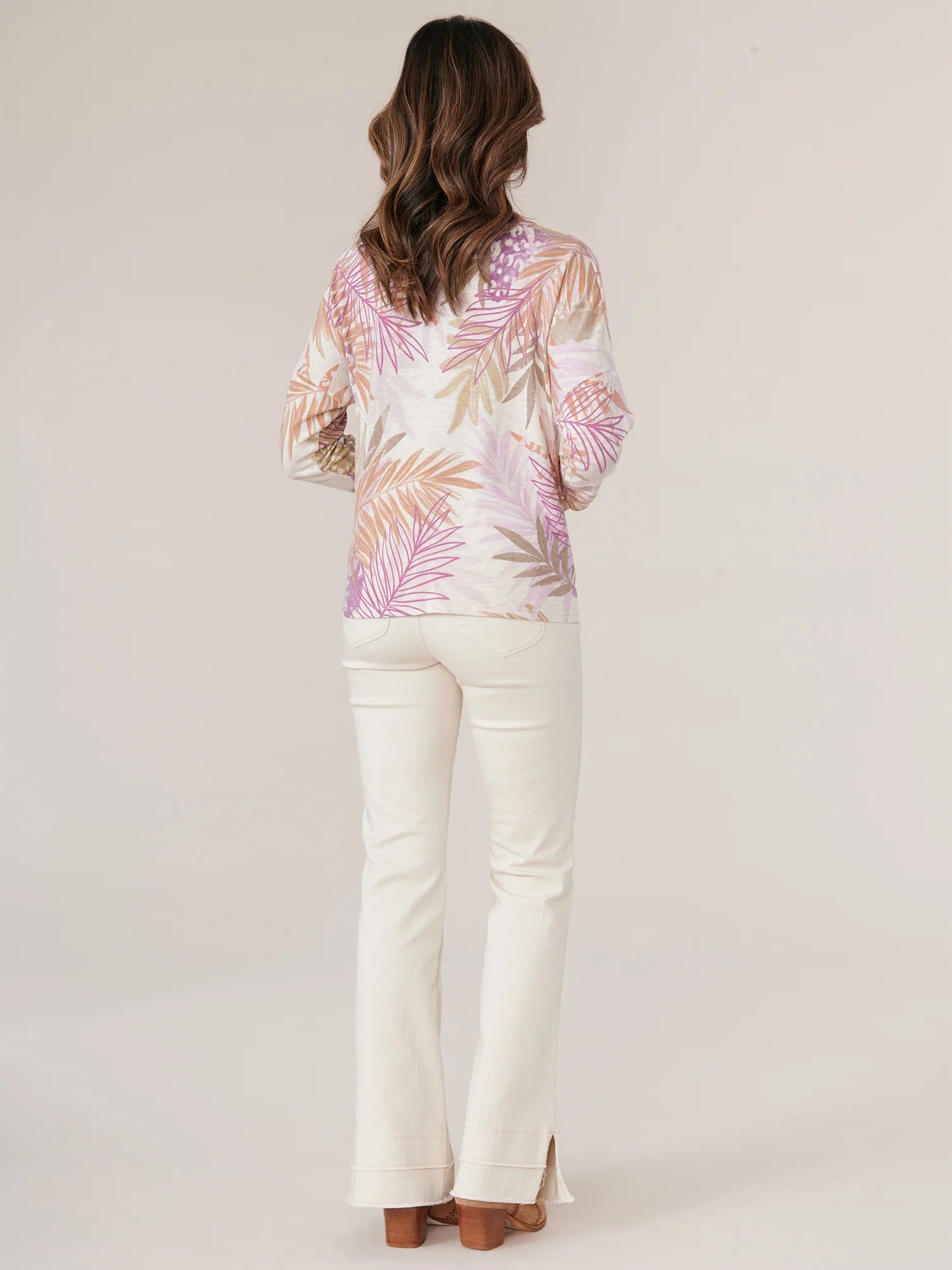 Three Quarter Sleeve Scoop Neck Twisted Hem Printed Petite Knit Top