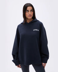 Varsity Oversized Knit Hoodie - Deep Midnight Blue/Cream