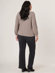 Long Sleeve Crochet Detailing Sweetheart Neckline Plus Size Knit Top
