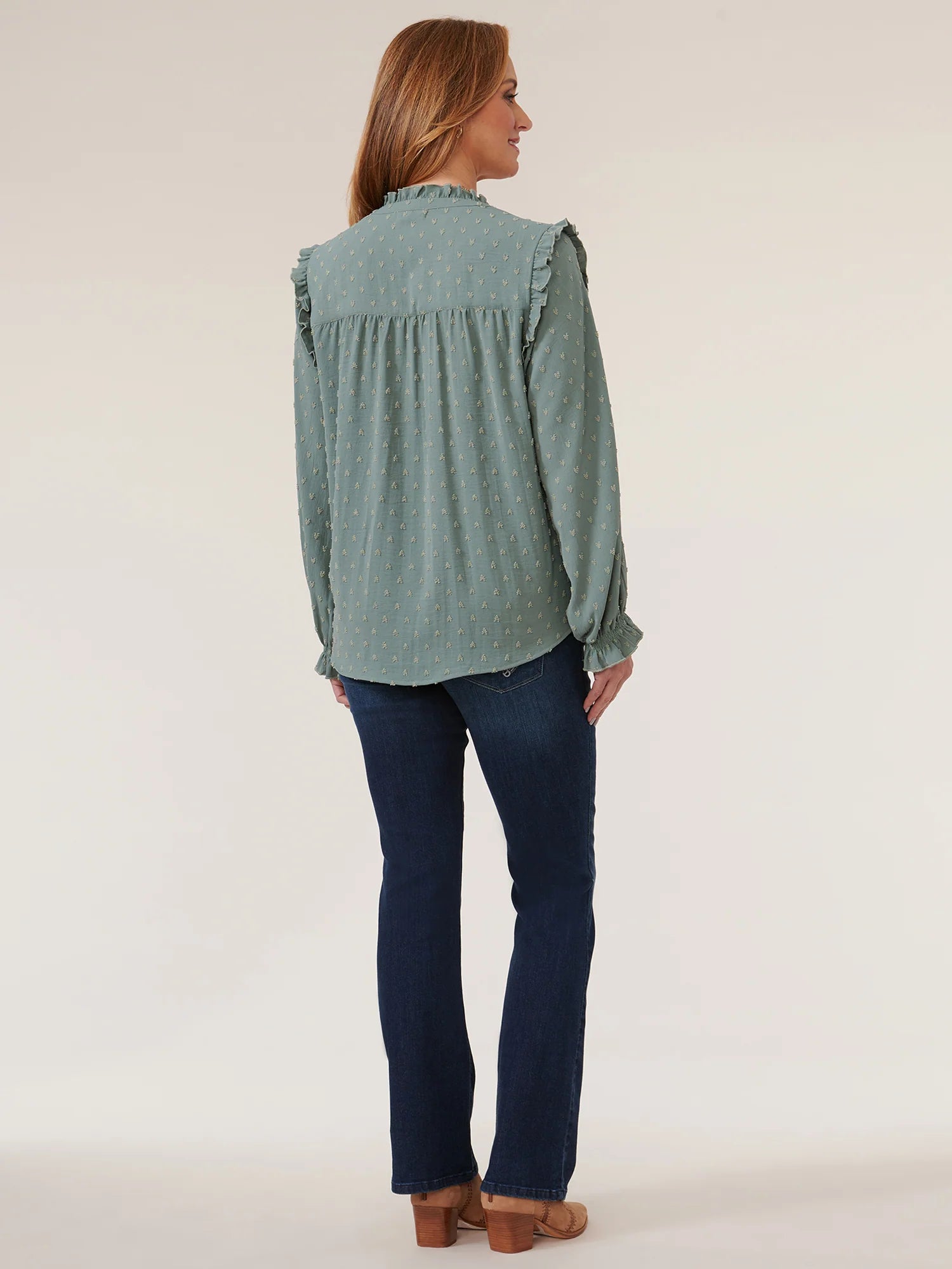 Long Ruffle Smocked Sleeve Woven Petite Top