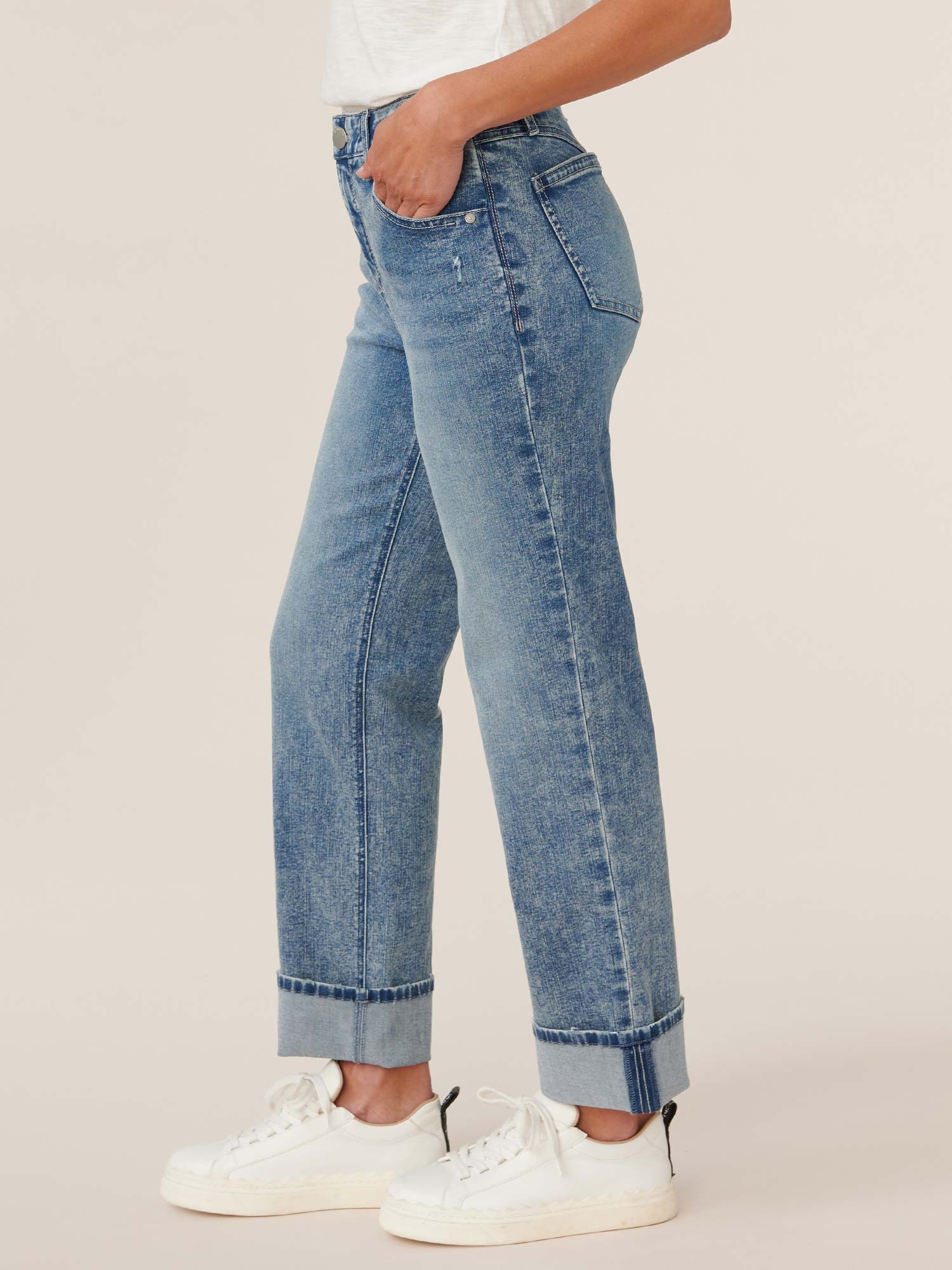 "Ab"solution® High Rise Light Blue Boyfriend Jean