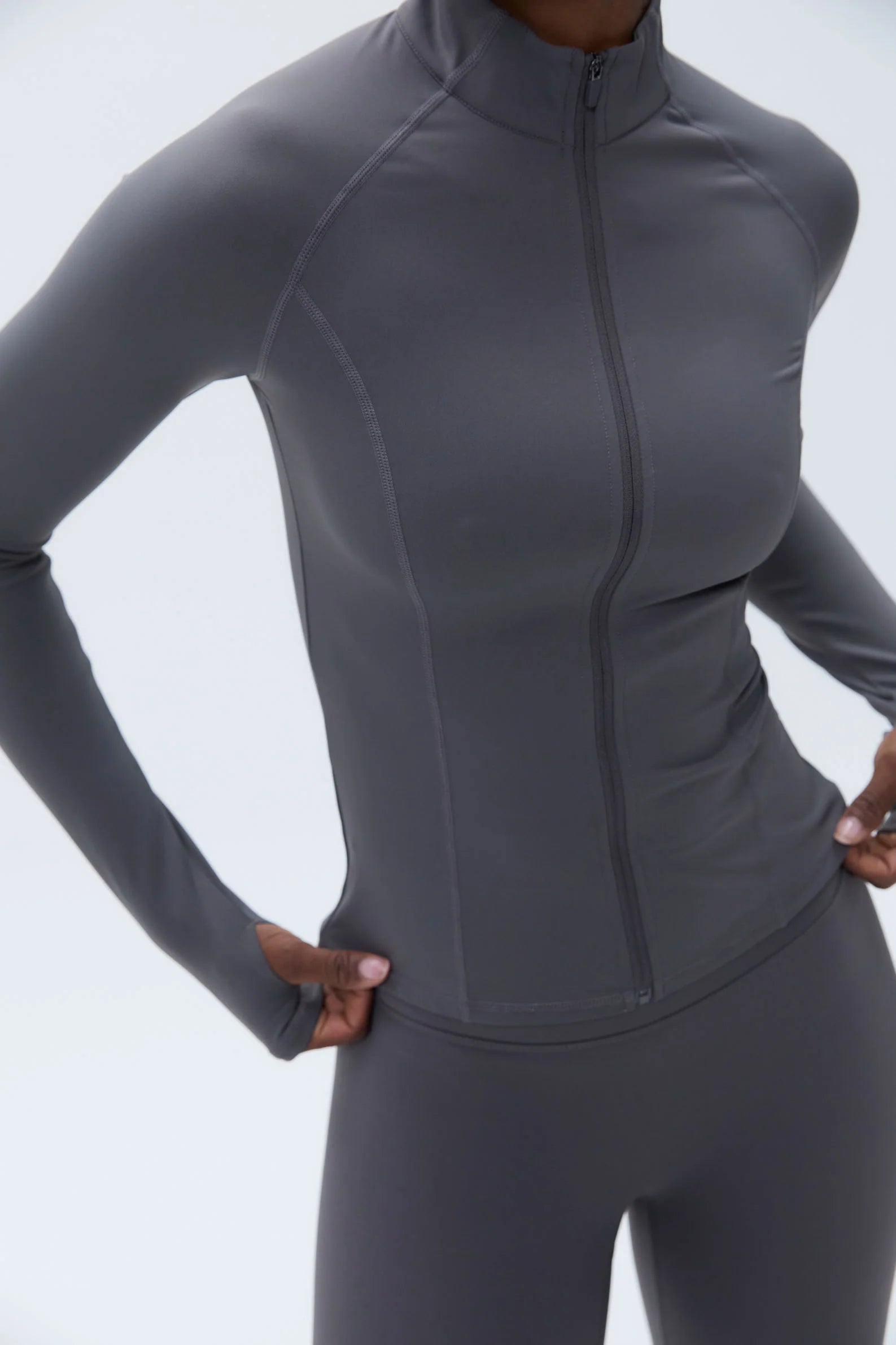 Ultimate Long Sleeve Zip Up Top - Dark Grey