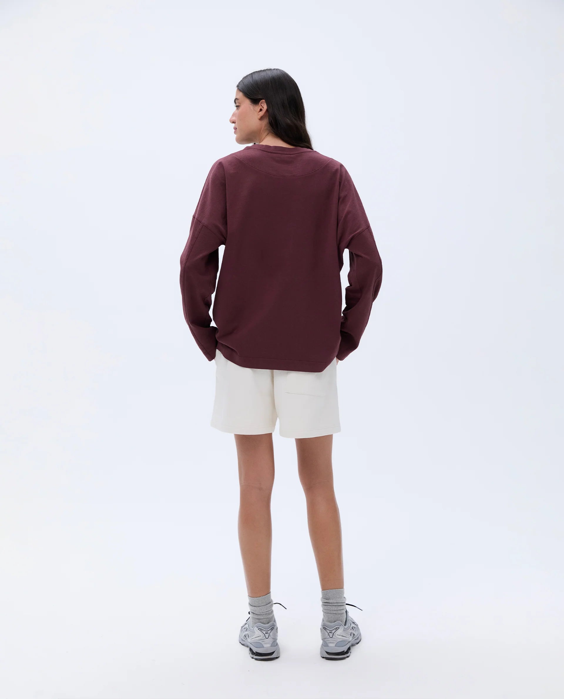 Trail Washed Long Sleeve Drop Shoulder T-shirt - Burgundy