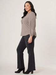 Long Sleeve Crochet Detailing Sweetheart Neckline Plus Size Knit Top