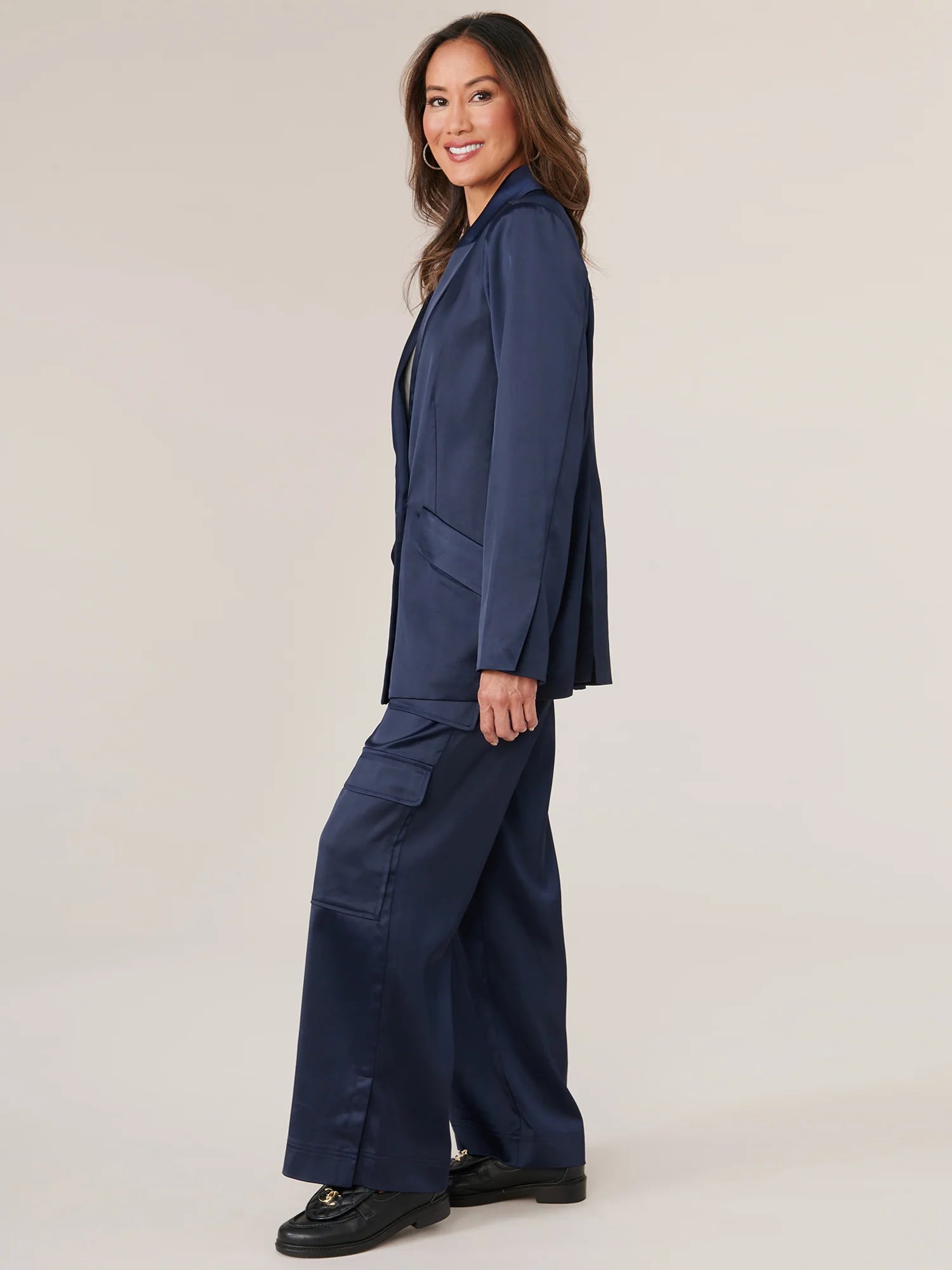 Long Sleeve Double Button Angled Flap Pocket Blazer