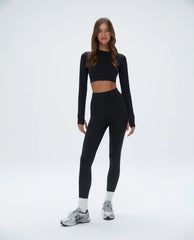 Long Sleeve Crop Top - Black