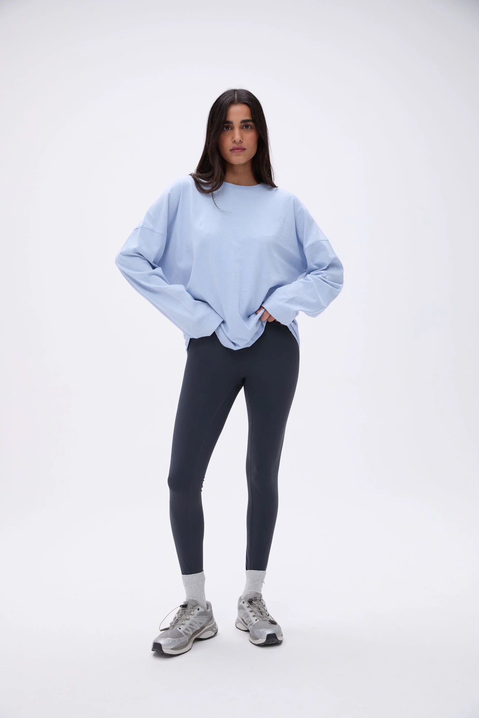 Washed Long Sleeve Drop Shoulder T-shirt - Powder Blue