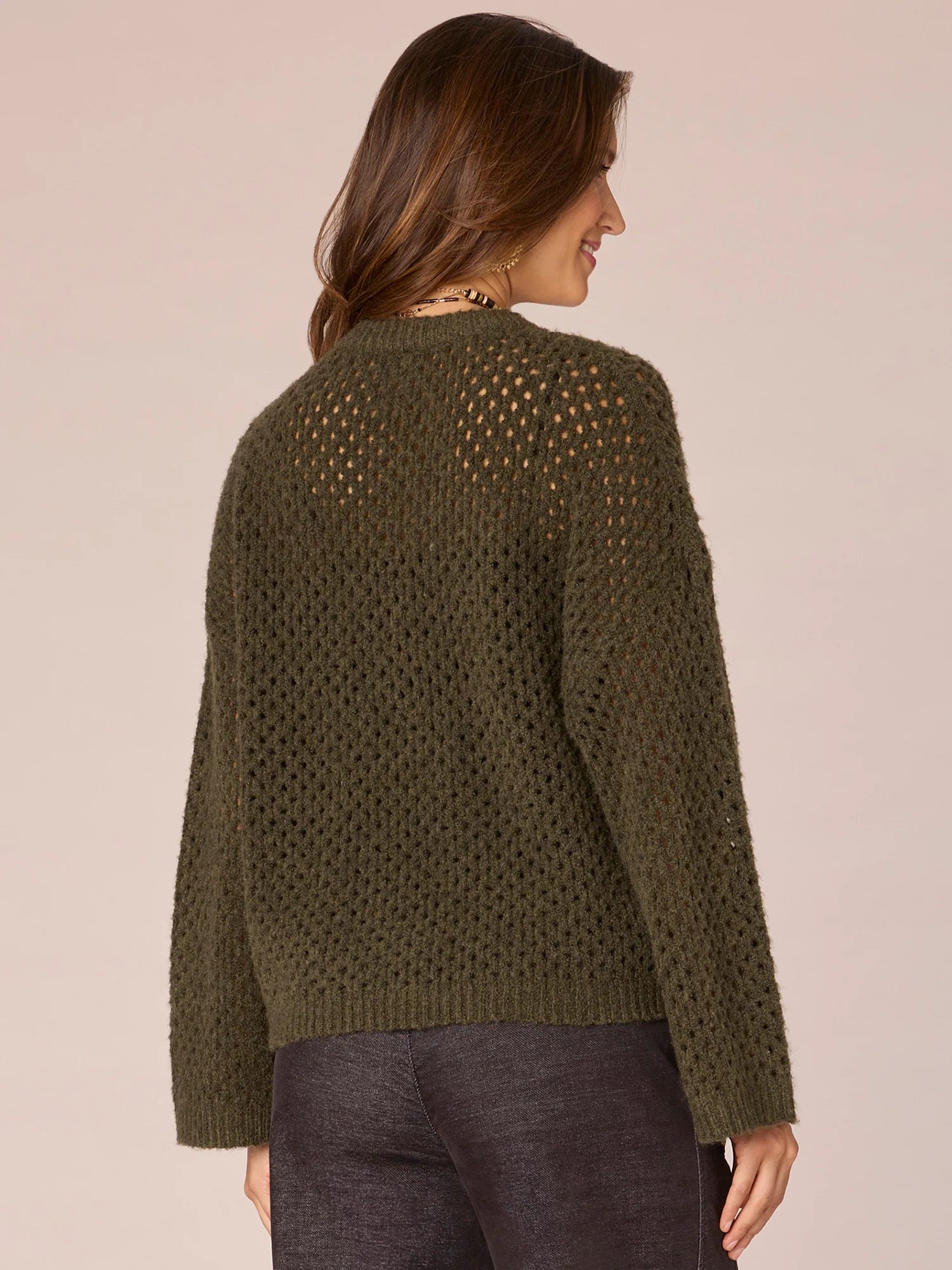 Long Sleeve Round Neck Open Work Sweater