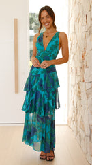 Sachiko Maxi Dress - Blue / Green Print