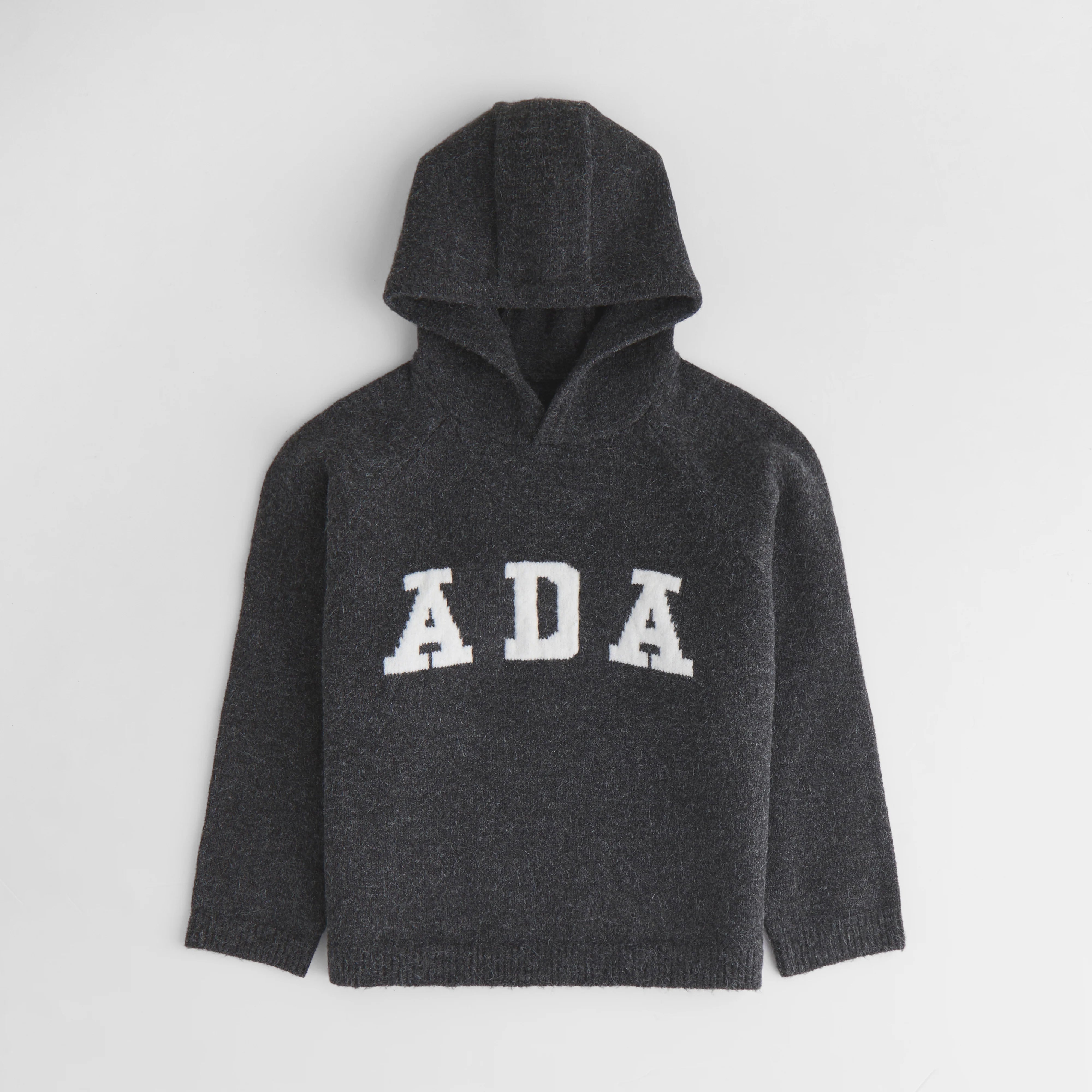 Mini ADA Oversized Knit Hoodie - Dark Grey/Cream