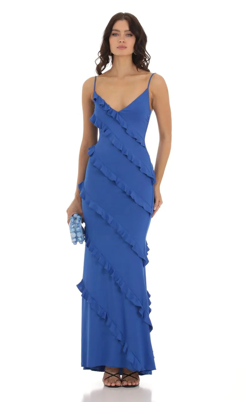 Ruffle Maxi Dress in Pink