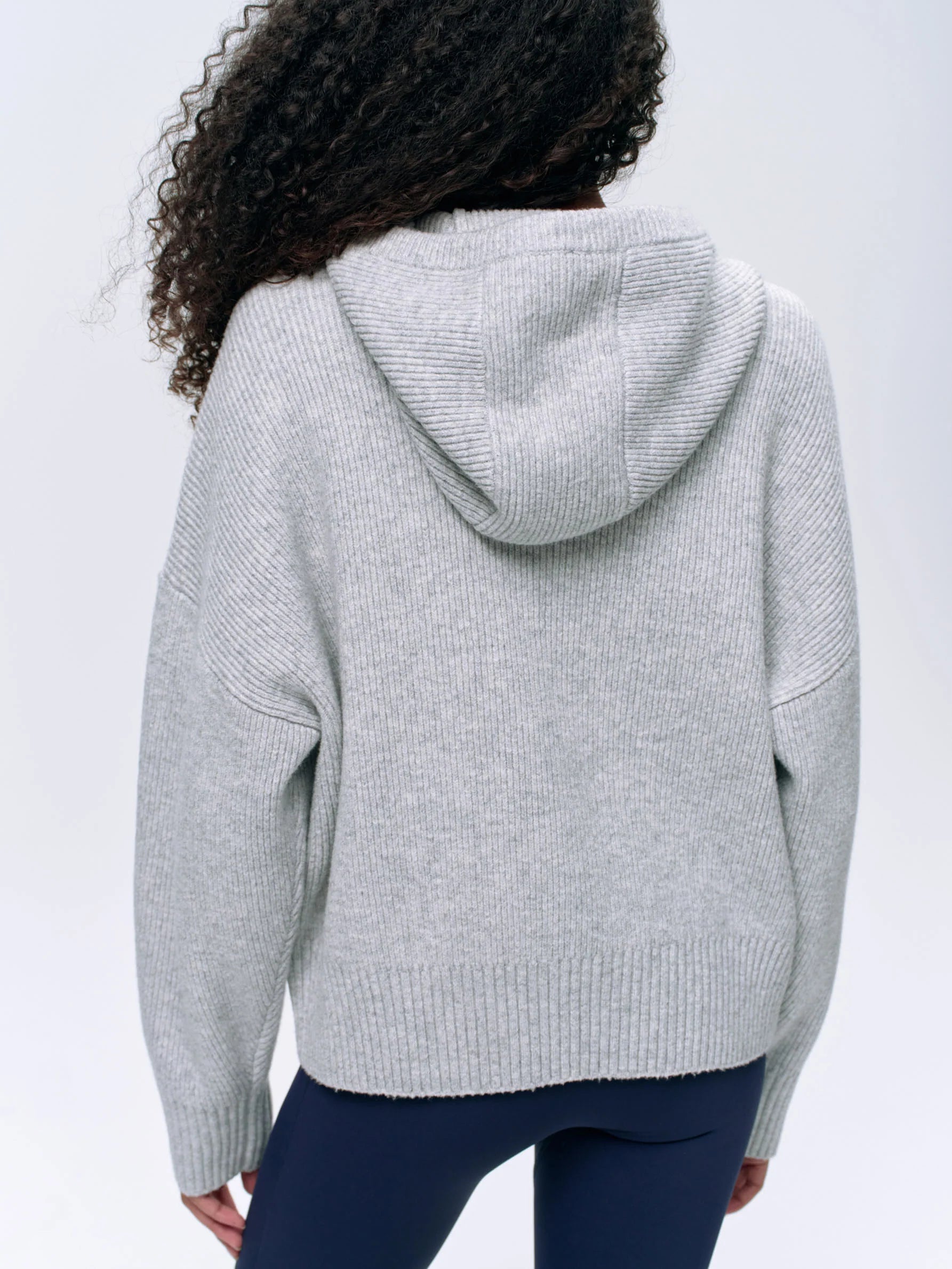 Varsity Hooded Knit Bomber Jacket - Light Grey Melange