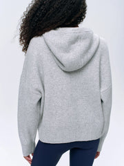Varsity Hooded Knit Bomber Jacket - Light Grey Melange