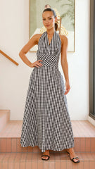 Brydie Halter Maxi Dress - Gingham Black