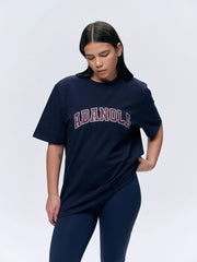Varsity Short Sleeve Oversized T-shirt - Navy Blue/Burgundy