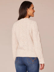 Long Sleeve Scallop Round Neck Pointelle Straight Hem Petite Sweater