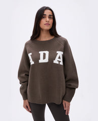 ADA Oversized Knit Sweatshirt - Dark Cocoa Brown/Cream