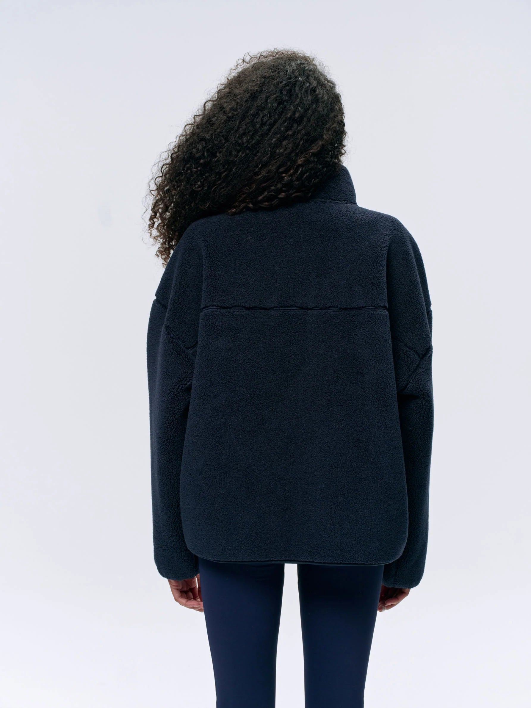 Oversized Pocket Zip Through Fleece - Navy Blue