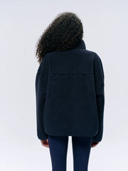 Oversized Pocket Zip Through Fleece - Navy Blue