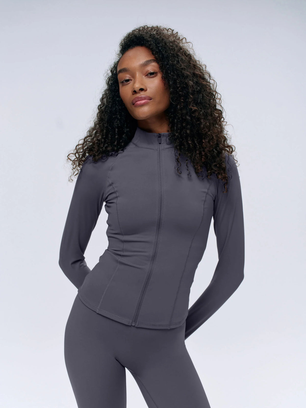 Ultimate Long Sleeve Zip Up Top - Dark Grey