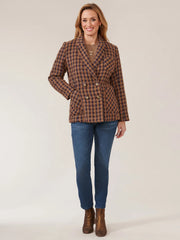 Long Sleeve Patch Pocket Houndstooth Double Breasted Blazer