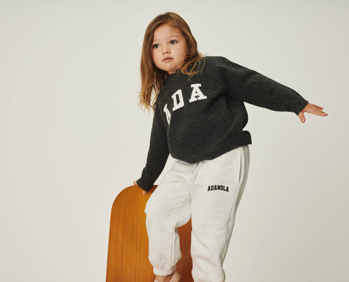 Mini ADA Oversized Knit Hoodie - Dark Grey/Cream