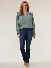 Long Ruffle Smocked Sleeve Woven Petite Top