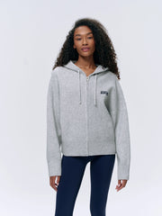 Varsity Hooded Knit Bomber Jacket - Light Grey Melange