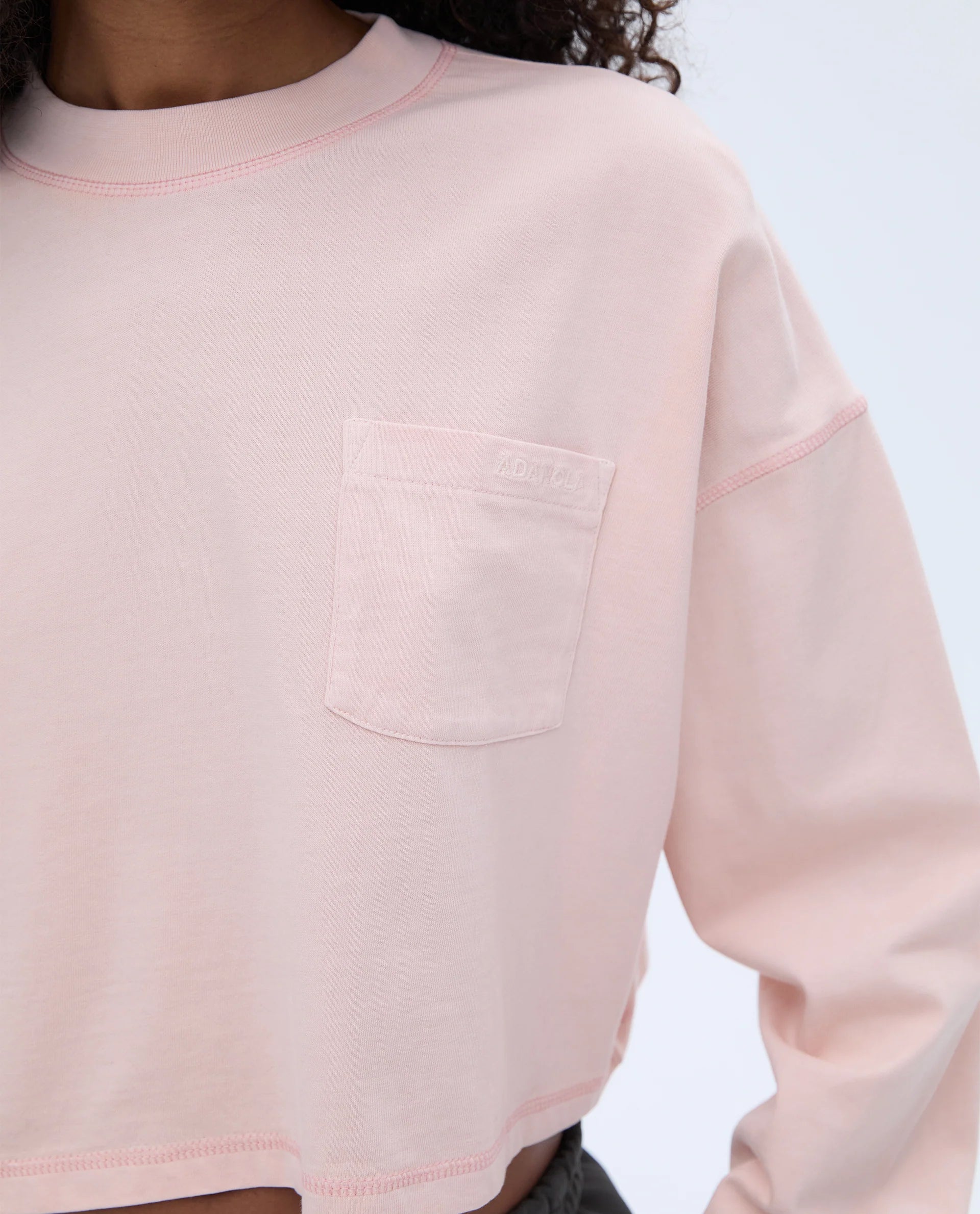 Long Sleeve Pocket T-shirt - Blush Pink