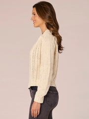 Long Sleeve Funnel Neck Placement Cable Knit Sweater