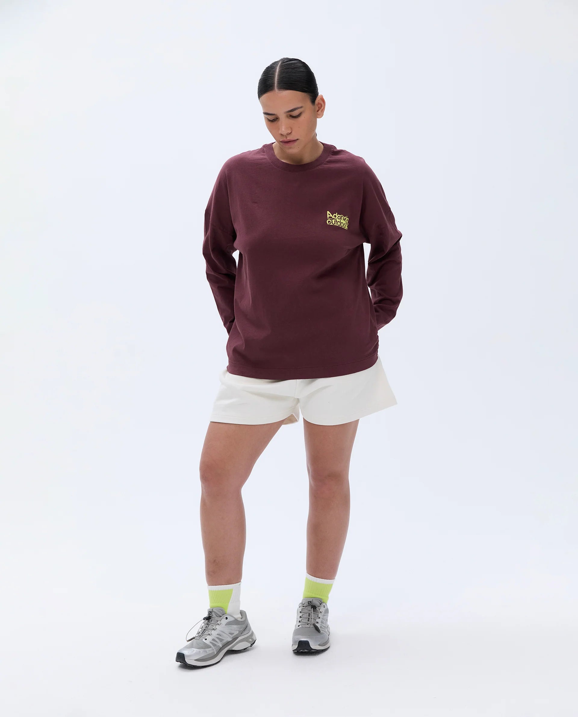 Trail Washed Long Sleeve Drop Shoulder T-shirt - Burgundy