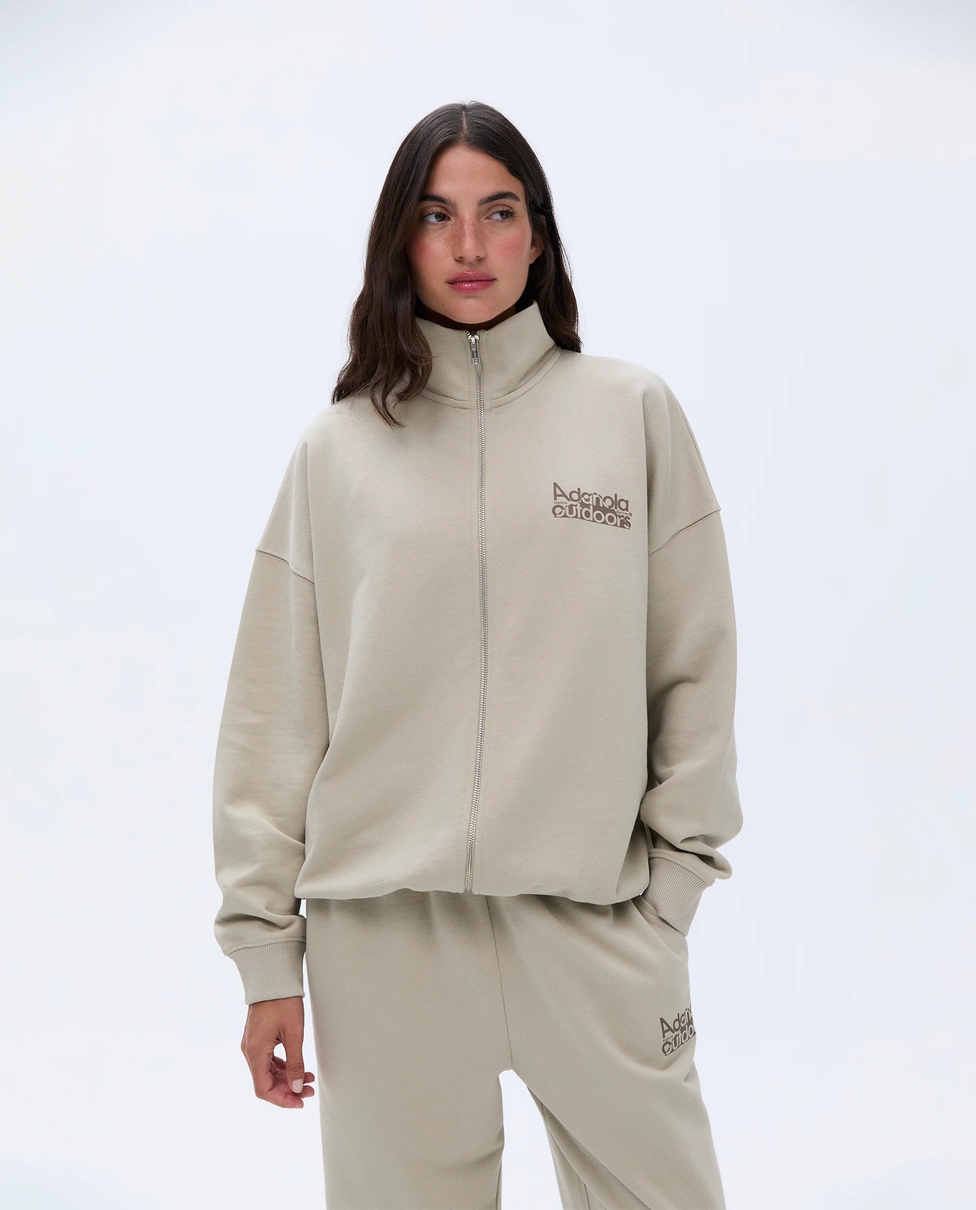 Trail Oversized Funnel Full Zip Sweatshirt - Sand