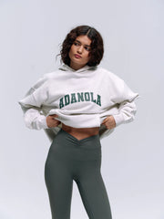 Varsity Oversized Hoodie - Light Grey Melange/Sea Green