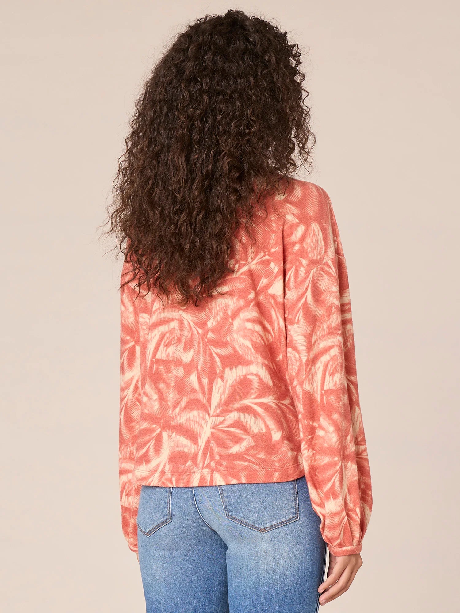 Long Sleeve Embroidered Scoop Neck Printed Hi-Low Knit Top