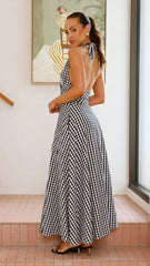 Brydie Halter Maxi Dress - Gingham Black